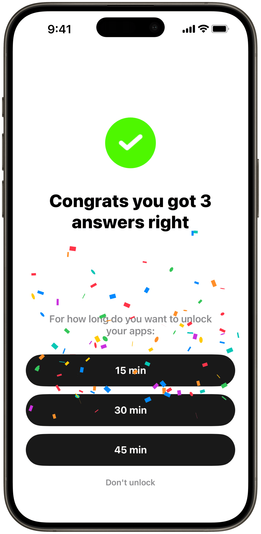 Regen liberando apps por 15, 30 ou 45 minutos após uma rodada correta